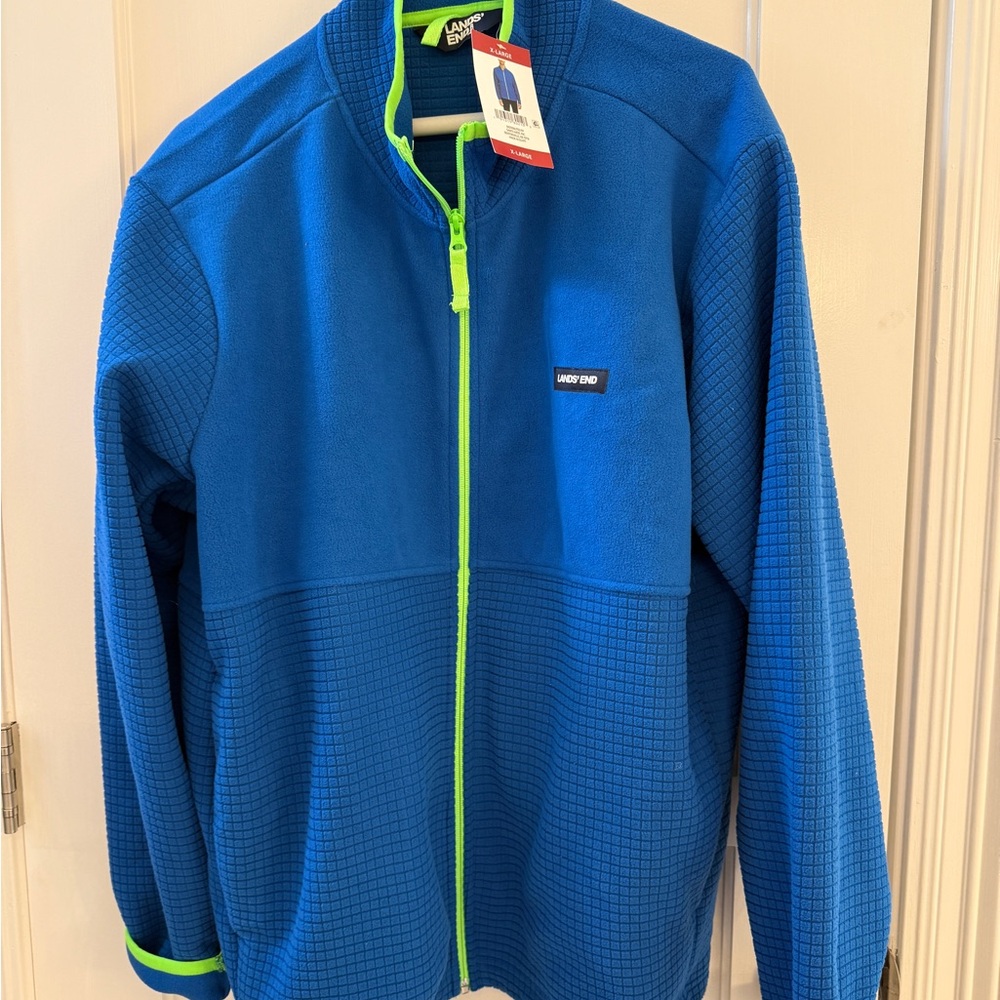 NWT LANDS END MENS JACKET Electric Blue and NeonYellow